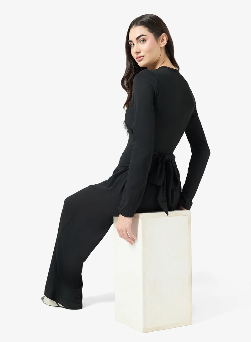 Ginger Basics Wrap Around Top & Wide Leg Pant Lounge Set