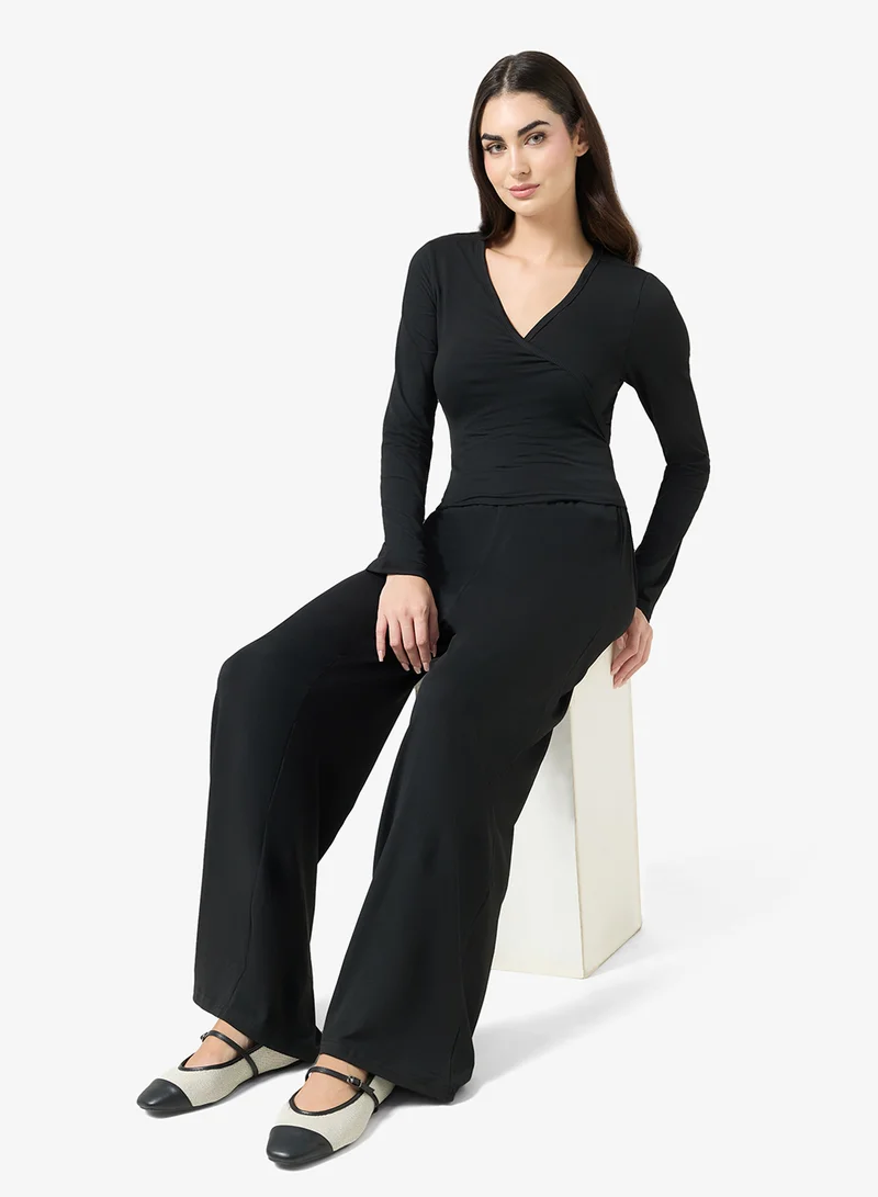Ginger Basics  Wrap Around Top & Wide Leg Pant Lounge Set for Women | Best Price UAE