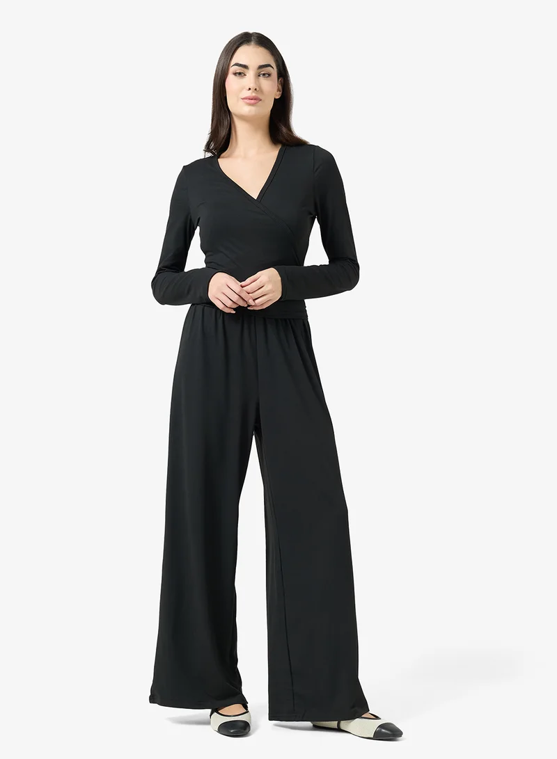 Ginger Basics Wrap Around Top & Wide Leg Pant Lounge Set