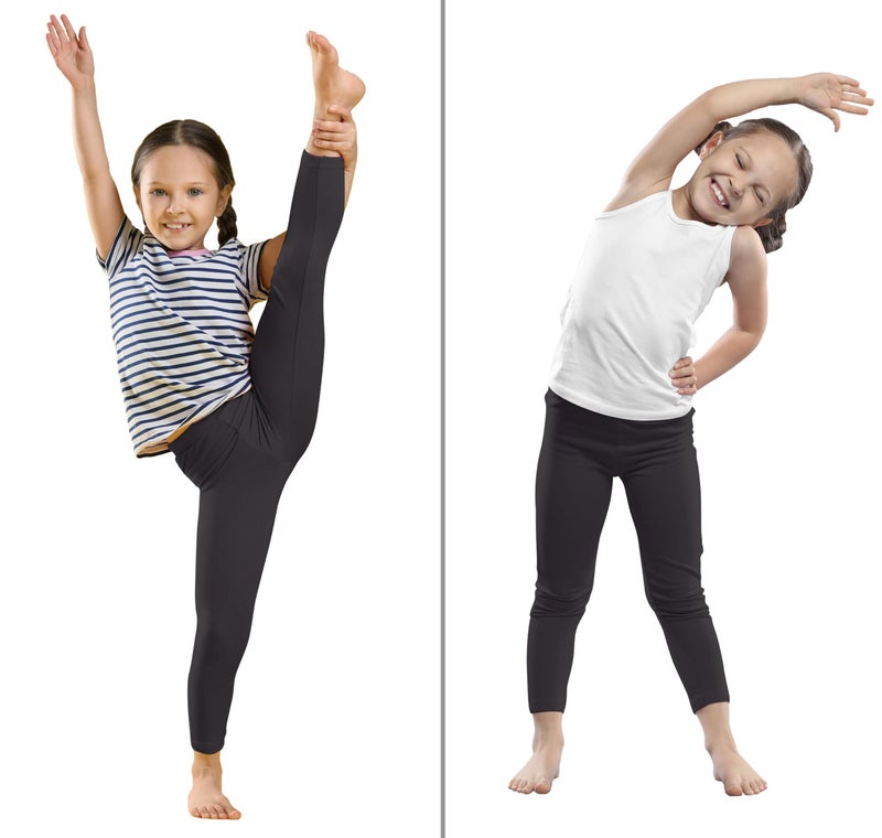 FEQO 4 Pack Girls Cotton Leggings Pants Full Length Basic Leggings Stretchy Legging Footless Tight Pants Black,5-6 Years - Image 5