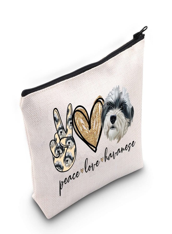 LEVLO Havanese Dog Cosmetic Make Up Bag Dog Lover Gift Peace Love Havanese Make Up Zipper Pouch Bag For Dog Owner (Peace Havanese) - Image 1