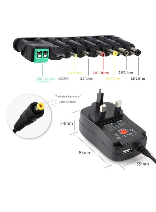 CMGTYYD 30W Universal AC/DC Adapter Switching Power Supply with 8 Selectable Adapter Plugs，for 3V 4.5V 5V 6V 7.5V 9V 12V Household Electronics and LED Strip - 2000mA Max - Image 3