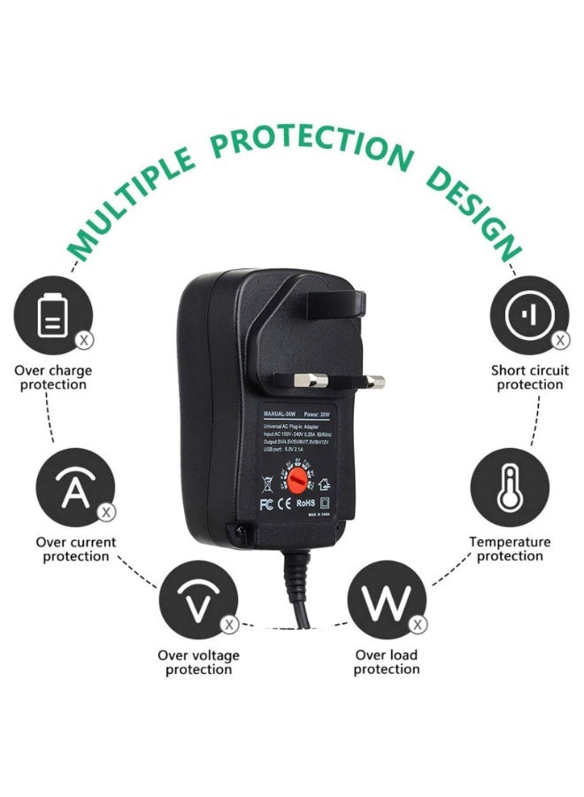 CMGTYYD 30W Universal AC/DC Adapter Switching Power Supply with 8 Selectable Adapter Plugs，for 3V 4.5V 5V 6V 7.5V 9V 12V Household Electronics and LED Strip - 2000mA Max - Image 4