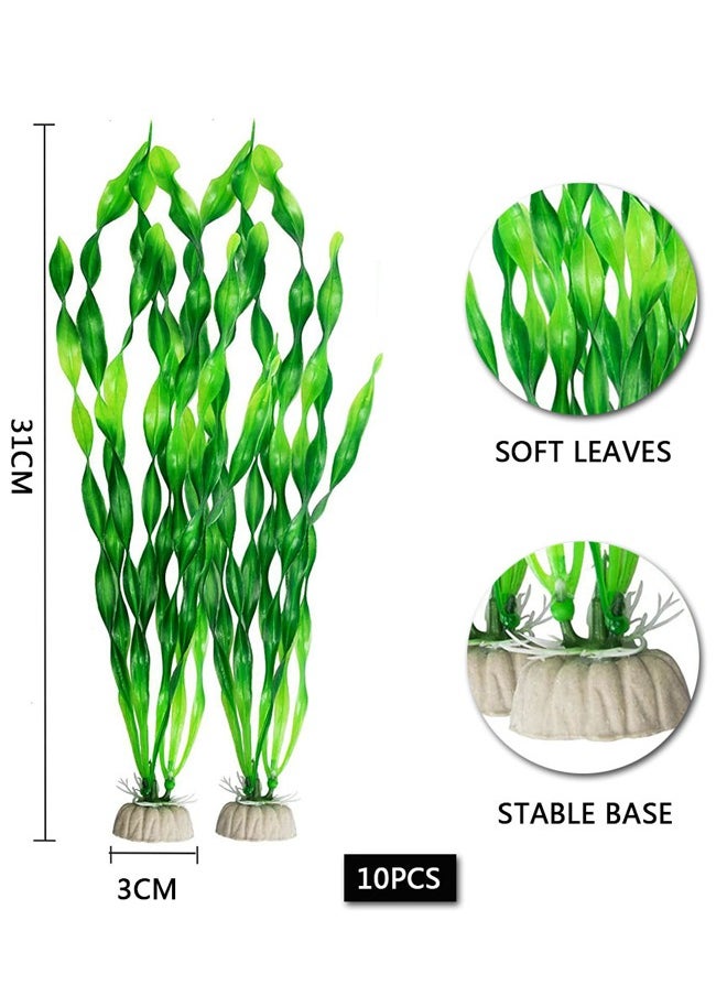 GUSGU 10pcs Artificial Seaweed Tall Water Plants for Aquarium Lifelike Decor Fish Tank Plants Aquarium Plant Decorations 31cm Green  - Image 2