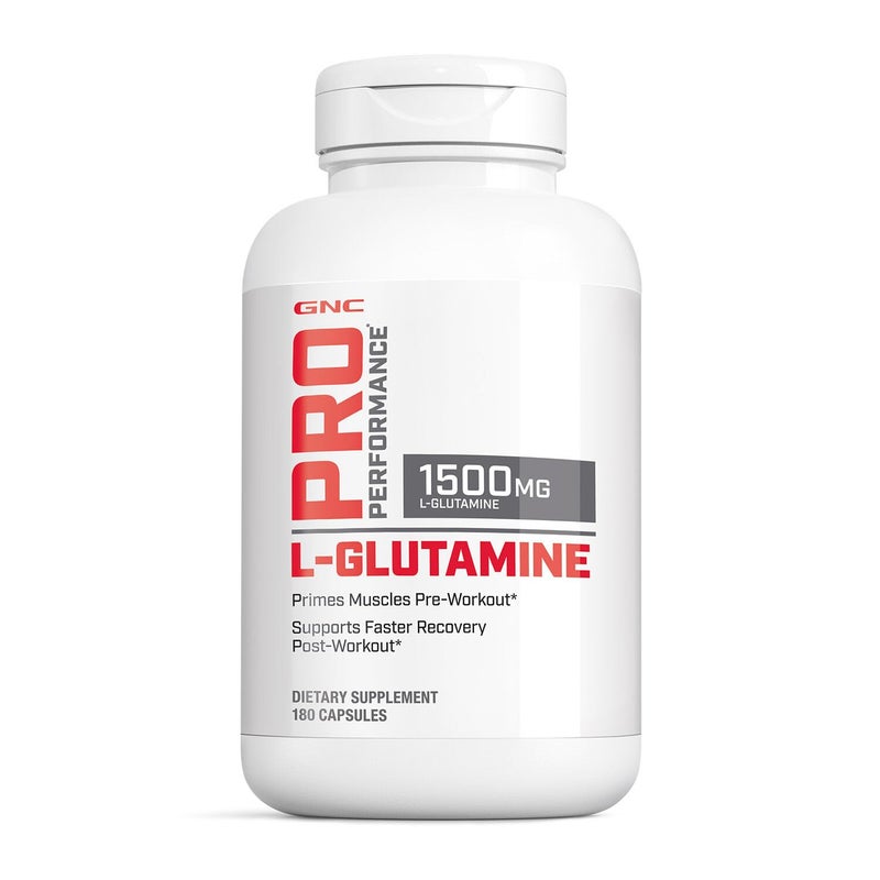 GNC GNC Pro Performance L-Glutamine 1500mg, Amino Acid Supplement, Supports Muscle Recovery & Function, Fuels Immune System, Plays Key Role in Protein Synthesis, Unflavored, Gluten Free, 180 Capsules