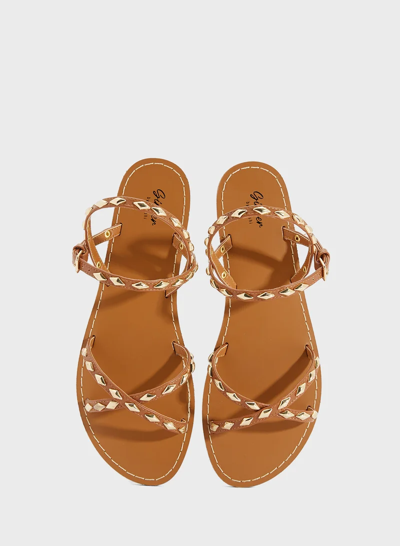 Ginger Crossover Strap Flat Sandal