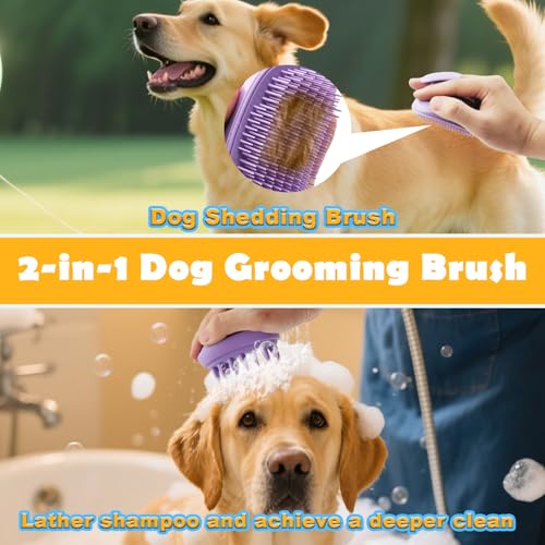 Peehss 2-in-1 Dog Bath Brush for Grooming & Massage - Pet Silicone Brush for Long & Short Haired Dogs and Cats, Dog Scrubber for Bath, Rubber Curry Brush, Use Wet as Bath Brush or Dry for Grooming-Purple - Image 2
