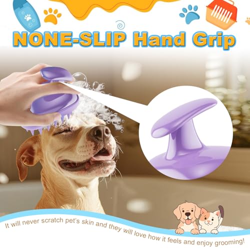 Peehss 2-in-1 Dog Bath Brush for Grooming & Massage - Pet Silicone Brush for Long & Short Haired Dogs and Cats, Dog Scrubber for Bath, Rubber Curry Brush, Use Wet as Bath Brush or Dry for Grooming-Purple - Image 3