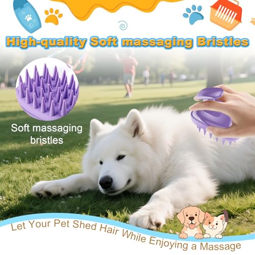 Peehss 2-in-1 Dog Bath Brush for Grooming & Massage - Pet Silicone Brush for Long & Short Haired Dogs and Cats, Dog Scrubber for Bath, Rubber Curry Brush, Use Wet as Bath Brush or Dry for Grooming-Purple - Image 5