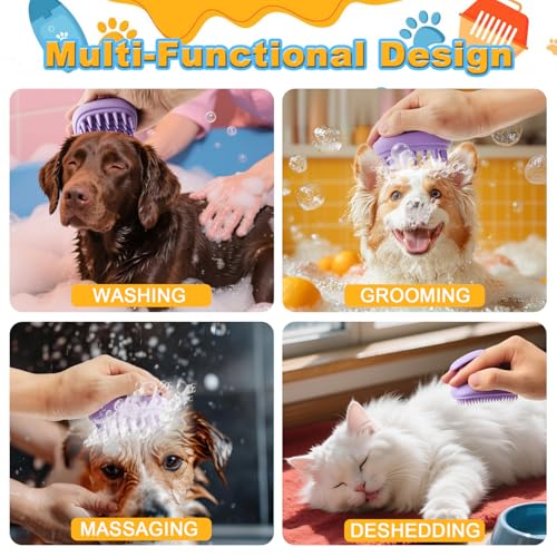 Peehss 2-in-1 Dog Bath Brush for Grooming & Massage - Pet Silicone Brush for Long & Short Haired Dogs and Cats, Dog Scrubber for Bath, Rubber Curry Brush, Use Wet as Bath Brush or Dry for Grooming-Purple - Image 4