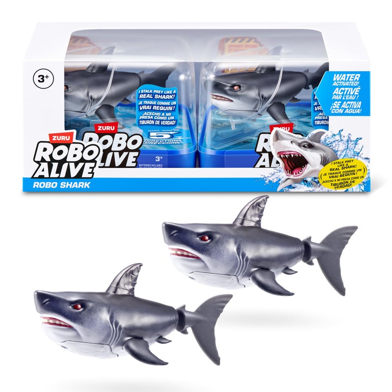 Robo Alive Water Activated Shark 2 Pack (Grey) by ZURU â€“ Realistic Swimming Robotic Bath Toy for Kids, Tweens & Teens, Water-Activated Pet Shark for Play & Pranks, 3+ - Image 1