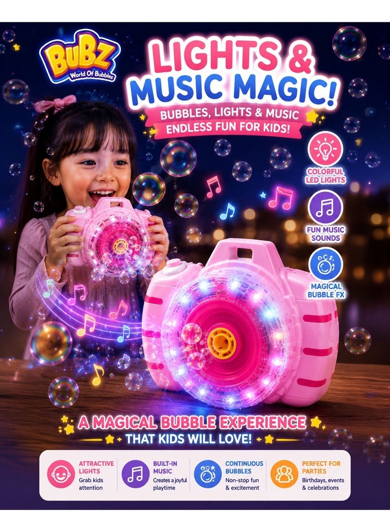 BUBZ Camera Style Bubble Gun Toy for Kids Automatic Bubble Machine with Continuous Bubble Stream Realistic Camera Design Portable Bubble Blaster with Lights Music Bubble Solution Included for Outdoor Indoor Party Birthday Summer Fun Pink - Image 4