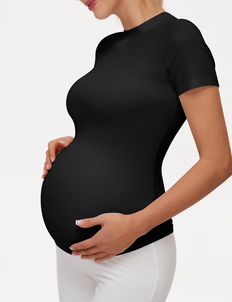 Peauty Maternity Shirts Casual Work Black Maternity Tshirts Pregnancy Tops for Women Short Sleeves Petite Clothes (Black S) - Image 3