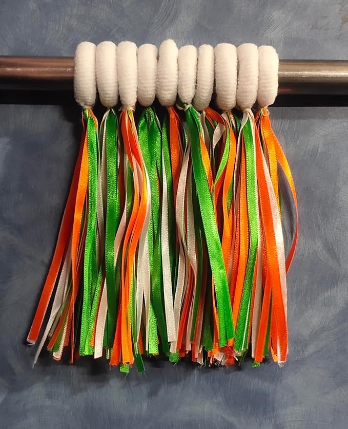 AR TAPES & PLASTICS AR TAPES Tricolour Pom Pom & Ribbon Hair Band & Hand band for Independence Day Special and Republic day, Border, Celebration for Home & Office Orange White Green Elastic Hair Tie (pack of 2) - Image 3