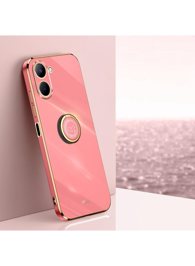 Green Tiger For Realme C33 4G XINLI Straight Edge 6D Electroplate TPU Phone Case with Ring Holder(Hawthorn Red) - Image 1