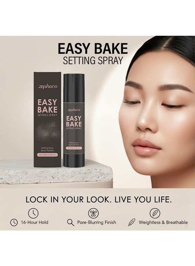 zephoco Easy Bake Setting Spray, Waterproof & Oil-Control Pore Smoothing Vegan Skin Care, 16H Long-Lasting, Sweatproof Formula for Matte Finish Makeup Sealant, 100ml - Image 2