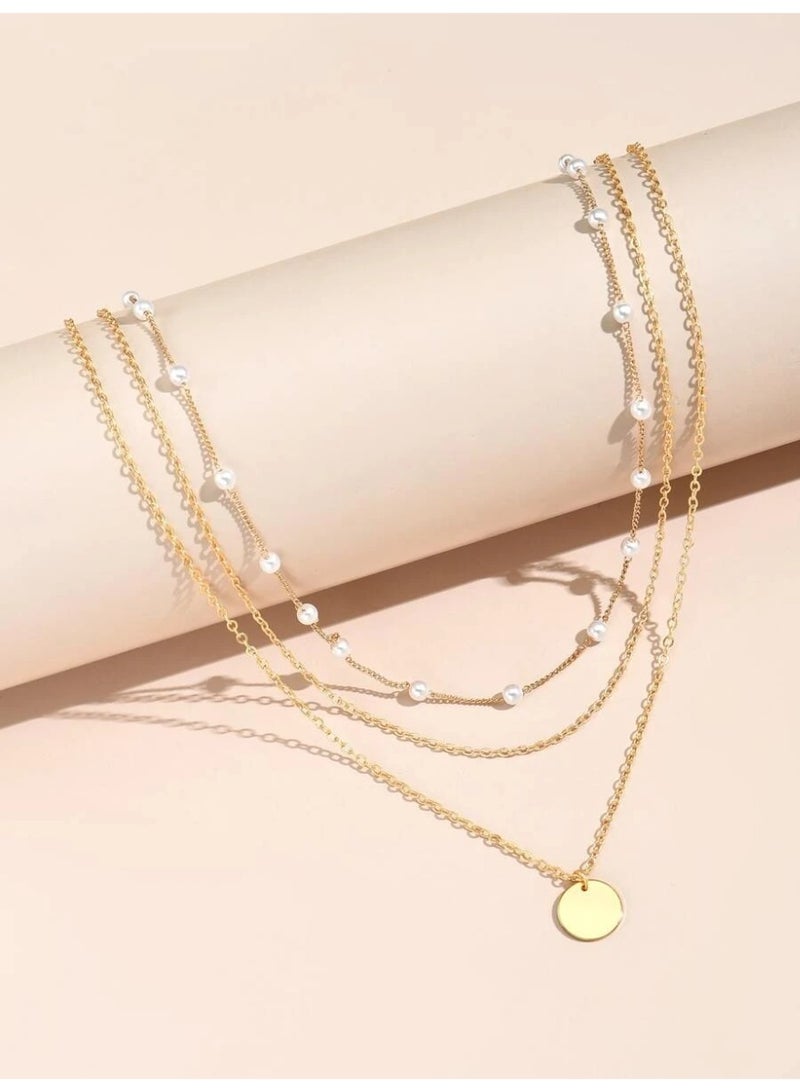 Multi-Layer Faux Pearl Round Disc Necklace Set  – Elegant Women’s Jewelry - Image 5