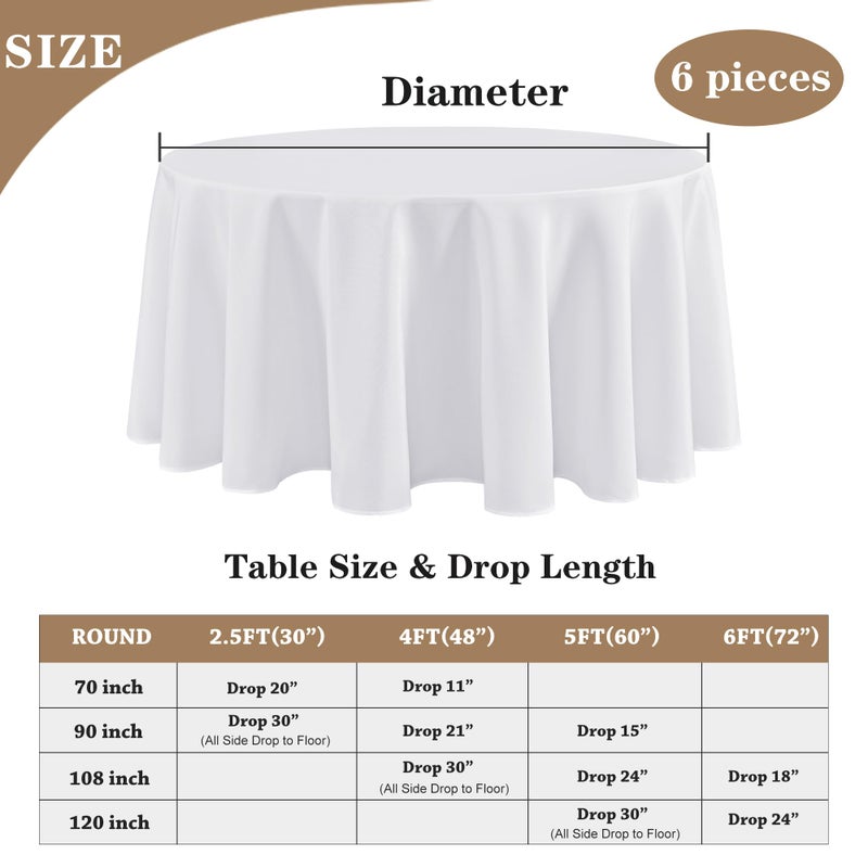 Fitable 6 Pack White Round Tablecloths - 120 Inches in Diameter - Stain Resistant and Washable Table Clothes, Polyester Fabric Table Covers for Wedding, Party, Banquet, Formal Events - Image 5