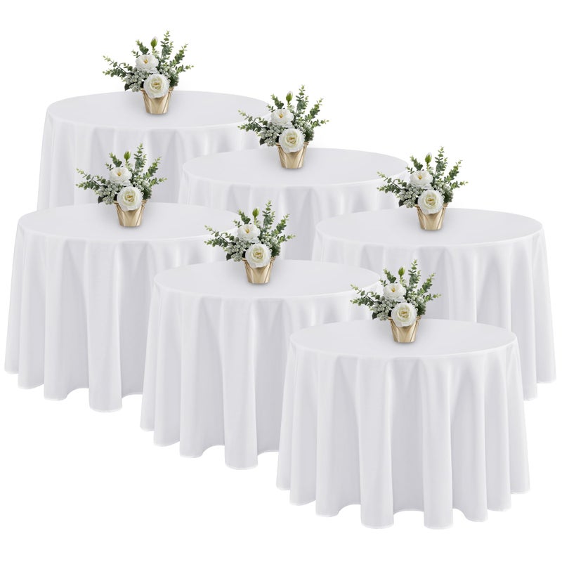 Fitable 6 Pack White Round Tablecloths - 120 Inches in Diameter - Stain Resistant and Washable Table Clothes, Polyester Fabric Table Covers for Wedding, Party, Banquet, Formal Events - Image 1
