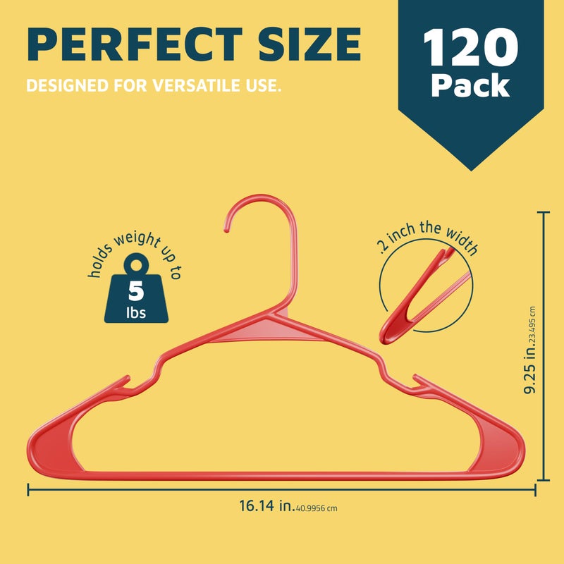 Lifemaster Plastic Clothes Hangers â€“ Heavy Duty Hanger Set, for Organizing Clothes, Dresses, and Coat, Holds Up to 5 lbs, Space-Saving Hangers with Non-Slip Shoulder Grooves, Pack of 120, Red - Image 2