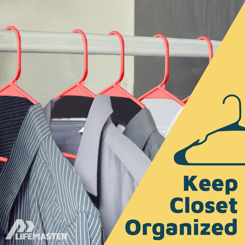 Lifemaster Plastic Clothes Hangers â€“ Heavy Duty Hanger Set, for Organizing Clothes, Dresses, and Coat, Holds Up to 5 lbs, Space-Saving Hangers with Non-Slip Shoulder Grooves, Pack of 120, Red - Image 5