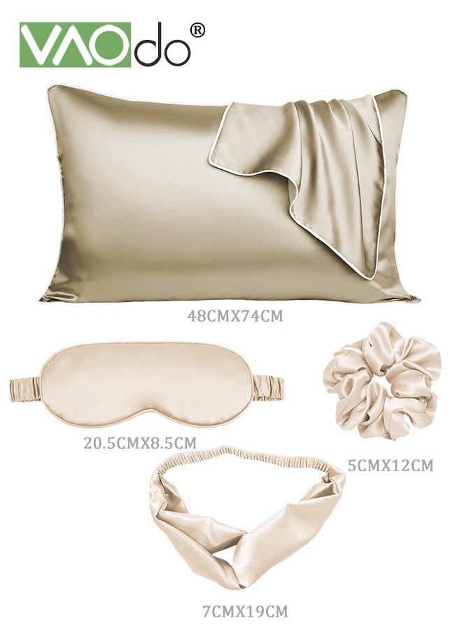 VAOdo - 5PCS Pillowcase for Hair and Skin Vegan Silk Pillowcase Set 2 Satin Pillowcases 1 Hair Tie 1 Eye Mask 1 Scrunchie-Luxury Sleep Set Leopard Gold - Image 1