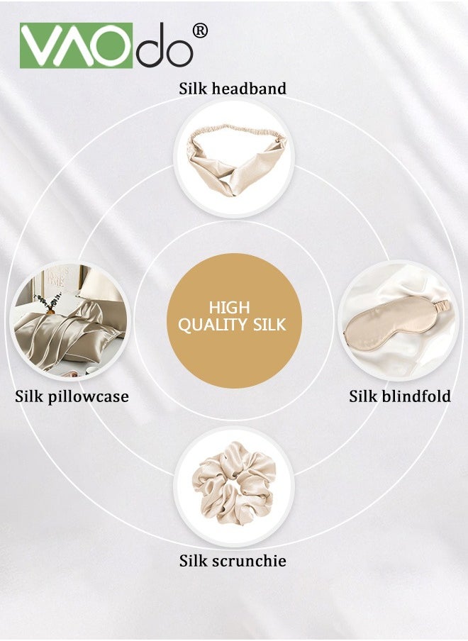 VAOdo - 5PCS Pillowcase for Hair and Skin Vegan Silk Pillowcase Set 2 Satin Pillowcases 1 Hair Tie 1 Eye Mask 1 Scrunchie-Luxury Sleep Set Leopard Gold - Image 1