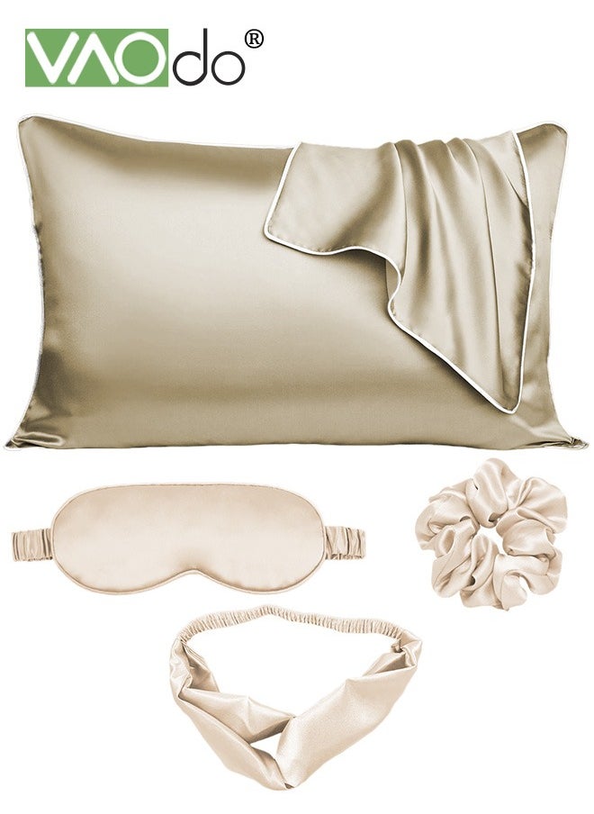 VAOdo - 5PCS Pillowcase for Hair and Skin Vegan Silk Pillowcase Set 2 Satin Pillowcases 1 Hair Tie 1 Eye Mask 1 Scrunchie-Luxury Sleep Set Leopard Gold - Image 1