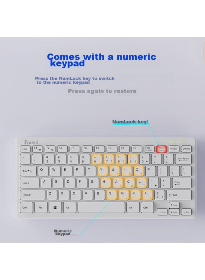 Ifound W226 Wireless Keyboard, Portable Office External Ultra-thin Laptop Compact Keyboard, Wireless Mini Compact Keyboard, Simple White - Image 5