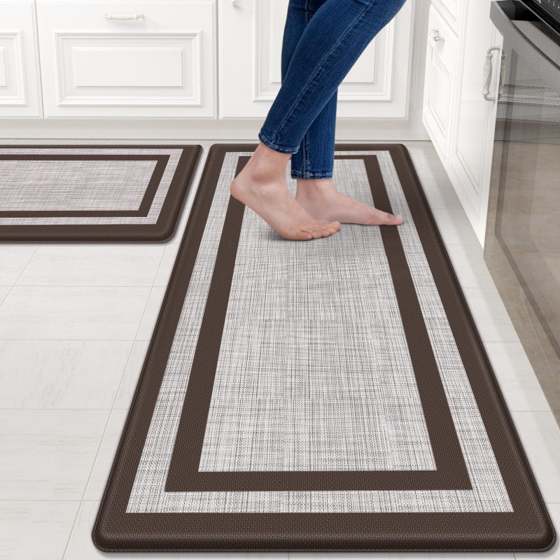 Mattitude Kitchen Mats Set of 2 Cushioned Anti-Fatigue Non-Skid Rug Sets Ergonomic Comfort Standing Mat for Kitchen, Floor, Office, Sink, Laundry,Chocolate - Image 1
