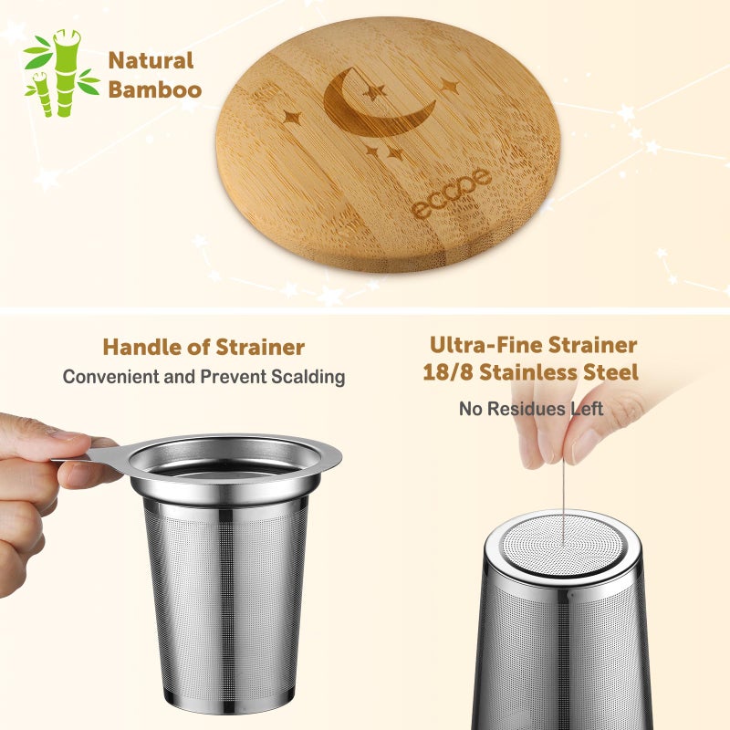 ecooe Tea Infuser Mug 20.3oz Ceramic Tea Cup with Removable Stainless Steel Infuser and Lid, 600ml Tea Mug for Loose Leaf Tea Coffee Milk, Gifts for Women Parents Friends Office Home (Black) - Image 4