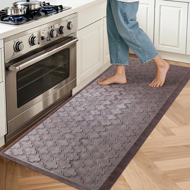 HEBE Kitchen Mat Cushioned Anti Fatigue Comfort Floor Mat Oversized 20"x60" Waterproof Non Slip Kitchen Rug Runner Laundry Room Rug Floor Carpet Heavy Duty Comfort Standing Mat Pads, Brown - Image 1