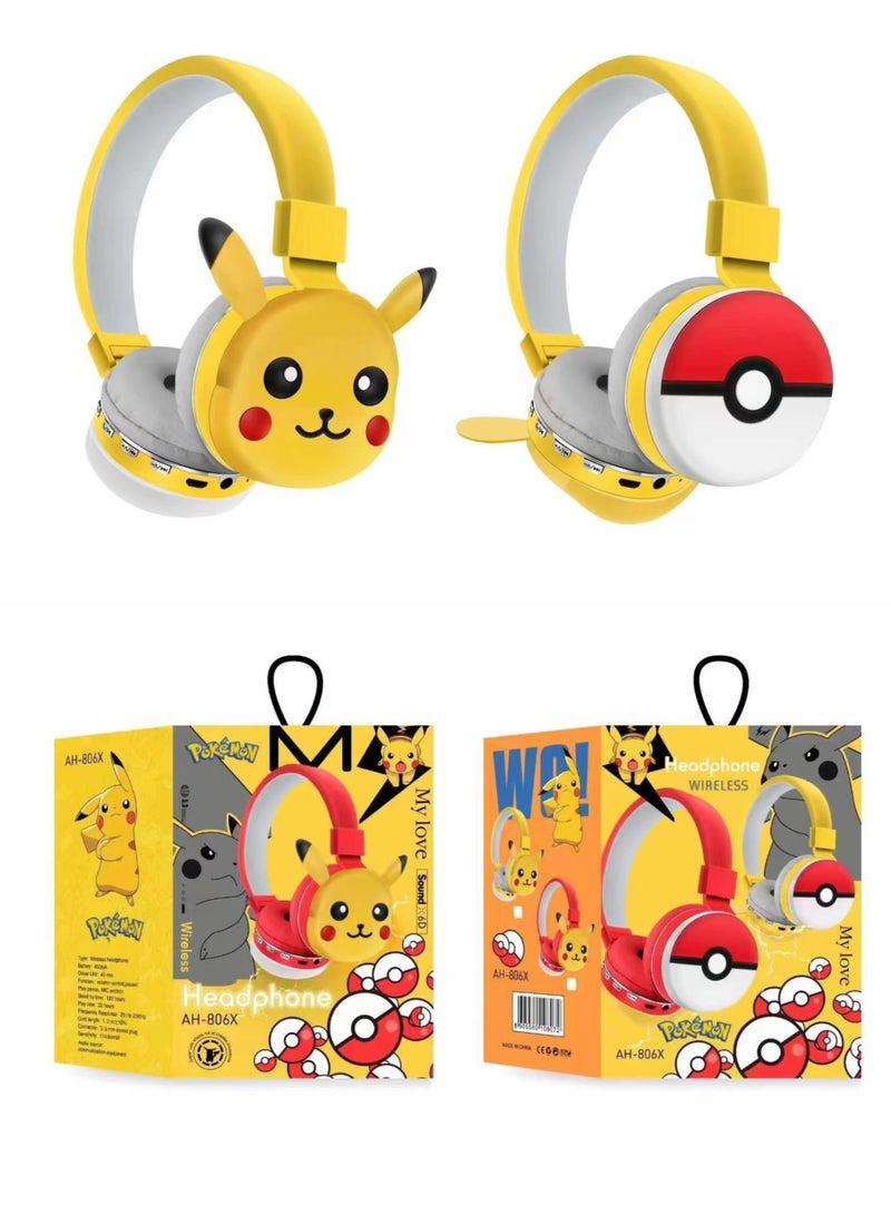 بوكيمون سماعة بلوتوث لاسلكية فوق الأذن سماعة ألعاب قابلة للطي تدعم FM كمبيوتر الهاتف المحمول موسيقى سماعة ستيريو - Image 1