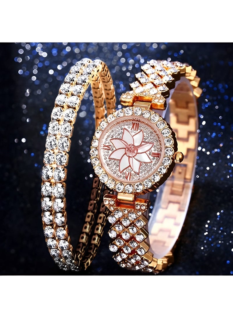ريوكل طقم ساعة نسائية مرصعة بالألماس مع سوار وساعة مرصعة بالكريستال الفاخر، أفضل الهدايا للأصدقاء والصديقات - Image 2