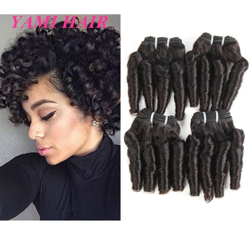 YAMI 8A Brazilian Virgin Funmi Hair Human Hair Bundles Short Curly Hair Extensions 4 Pcs Curl Hair Bundles Brazilian Unprocessed Human Hair Extensions Full Head Natural Black 8 8 8 8 200g