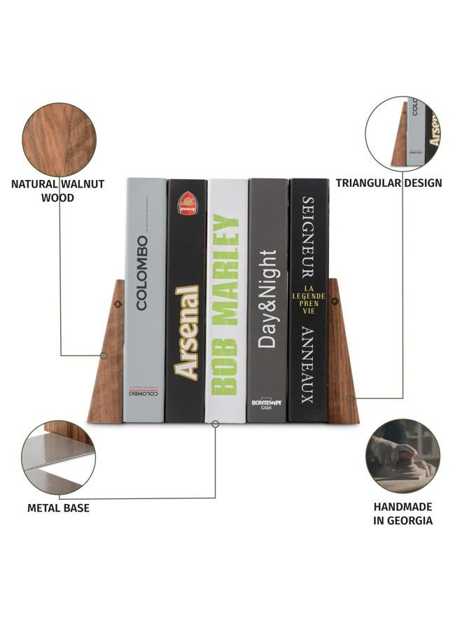 TILISMA Handmade Wooden Book Ends - Decorative Bookends for Shelves - Sturdy Book Holders for Heavy Books - Walnut Tree - Image 4