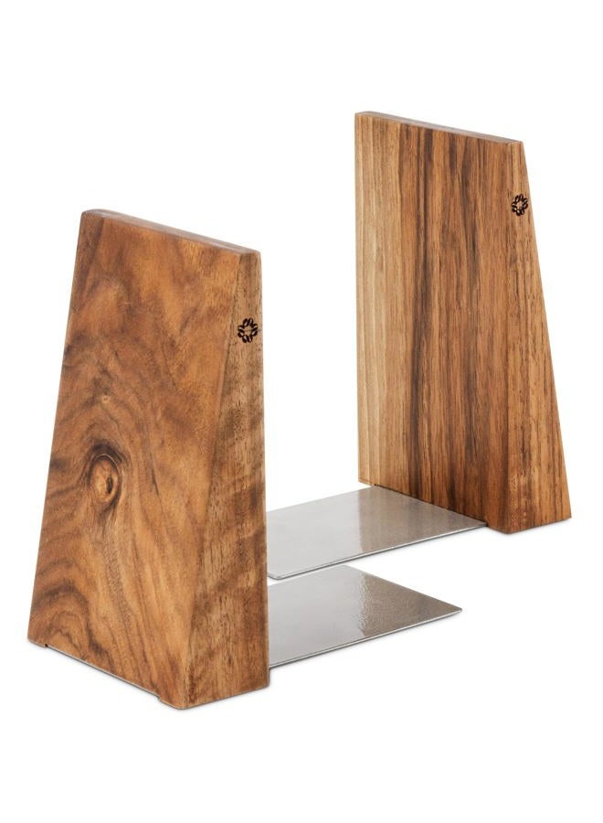 TILISMA Handmade Wooden Book Ends - Decorative Bookends for Shelves - Sturdy Book Holders for Heavy Books - Walnut Tree - Image 1