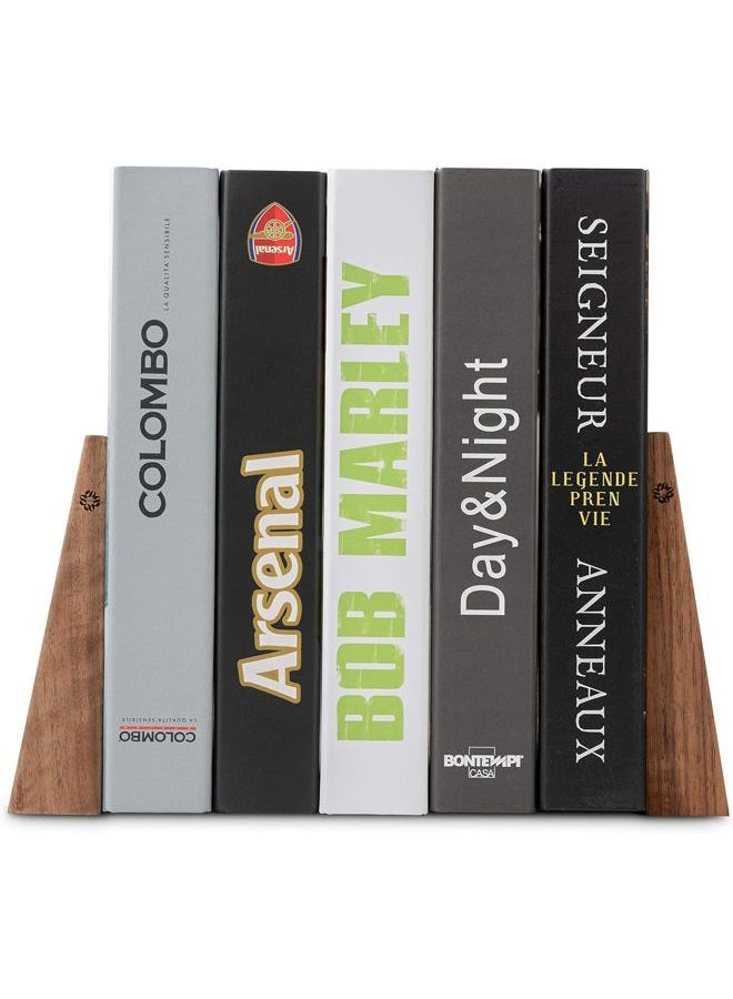 TILISMA Handmade Wooden Book Ends - Decorative Bookends for Shelves - Sturdy Book Holders for Heavy Books - Walnut Tree - Image 2