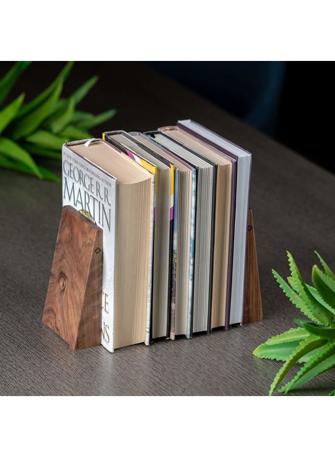 TILISMA Handmade Wooden Book Ends - Decorative Bookends for Shelves - Sturdy Book Holders for Heavy Books - Walnut Tree - Image 3