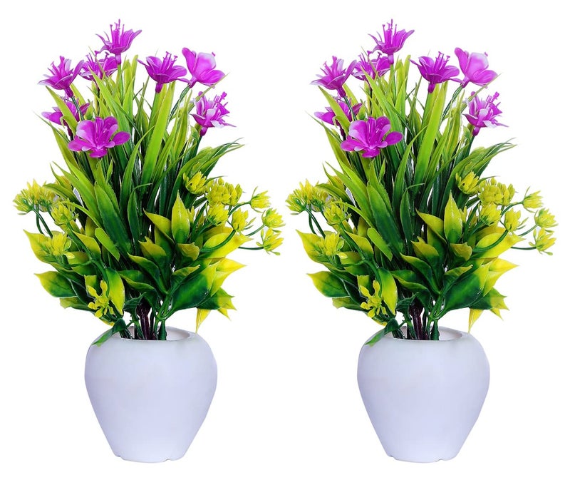 S-Biv SBiv Artificial Rose Plant with Premium Pot Artificial Rose Suitable for Home Decoration Office Desk Study Table Artificial Bonsai with Pot Green Pack of 2  - Image 1