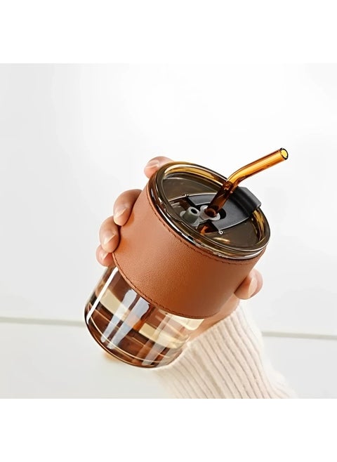 Glass Mug with Straw – Reusable Clear Drinking Cup with Lid and Straw for Iced Coffee, Juice, Smoothies, and Tea