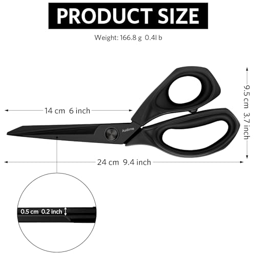 Asdirne Black Titanium Fabric Scissors, Dressmaking Scissors with Heavy Duty Multi-Purpose Titanium Coated Blades and Comfortable Soft Grip Handles, Black, 25CM - Image 4