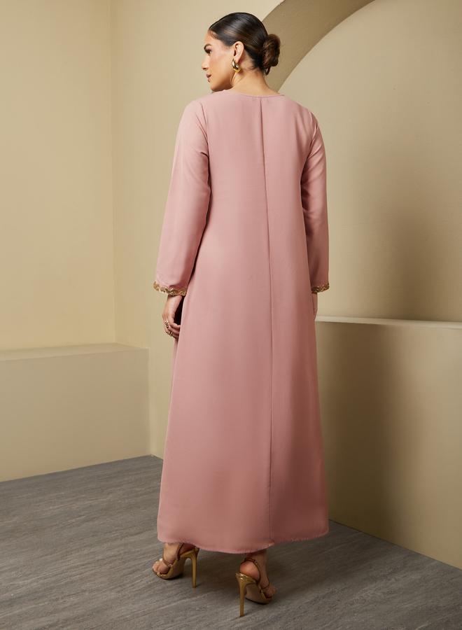 Styli Sequin Embellished V-Neck Flared Jalabiya - Image 5