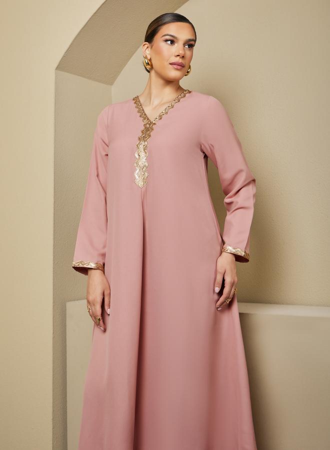 Styli Sequin Embellished V-Neck Flared Jalabiya - Image 3