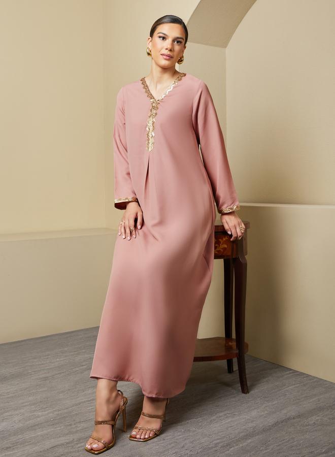 Styli Sequin Embellished V-Neck Flared Jalabiya - Image 1