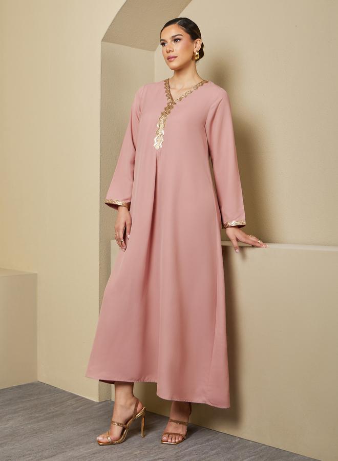 Styli Sequin Embellished V-Neck Flared Jalabiya - Image 2