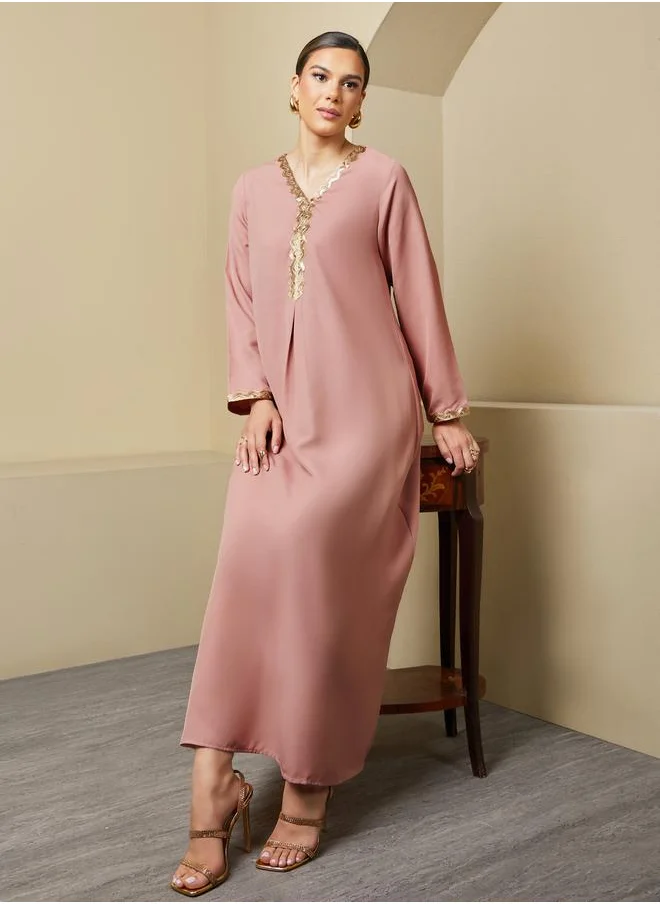 ستايلي Sequin Embellished V-Neck Flared Jalabiya