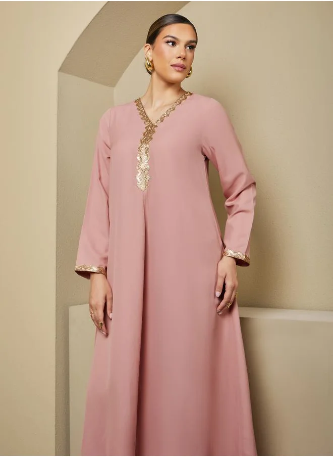 ستايلي Sequin Embellished V-Neck Flared Jalabiya