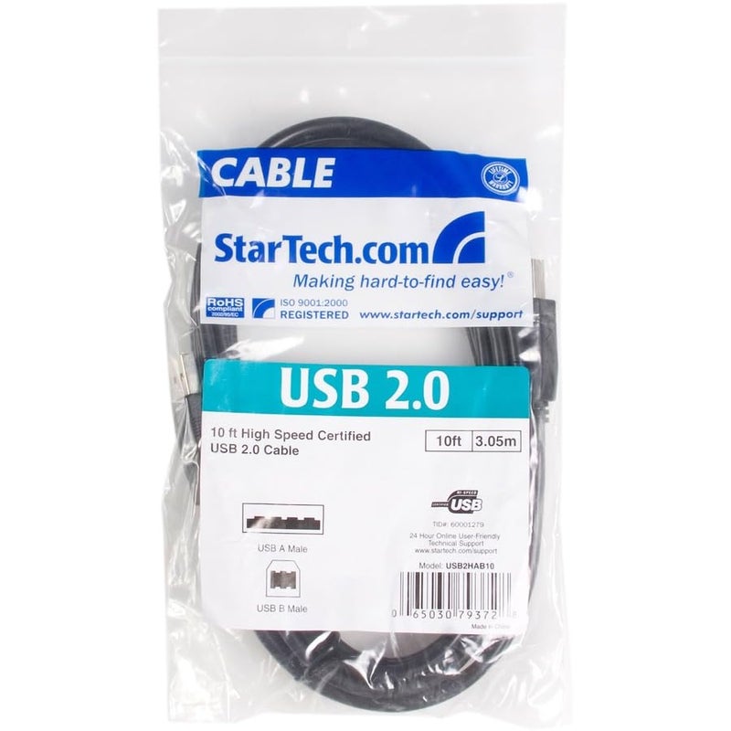 StarTech.com 10 ft USB 2.0 Certified A to B Cable - M/M - 10ft type a to b USB Cable - 10ft a to b USB 2.0 Cable (USB2HAB10),Black - Image 4