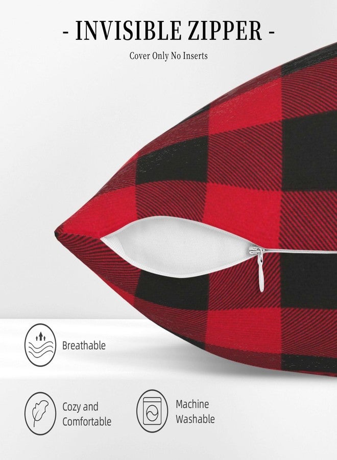Jashem Plaid Throw Pillow Cover 18x18 Inch Cotton Cushion Cover Black and Red Buffalo Check Pillow Case for Modern Home Decor Set of 2 (Big Plaid red Black) - Image 4